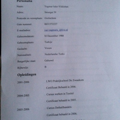 Talentcard van Yagmur Yildizhan